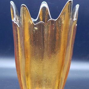 Vintage MCM Viking Glass Stretched Lotus Vase Amber Gold Mid-Century Mo…
